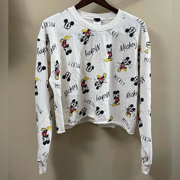 Disney Mickey Mouse Cropped Long Sleeve Sweatshirt, Size Large - Picture 1 of 5